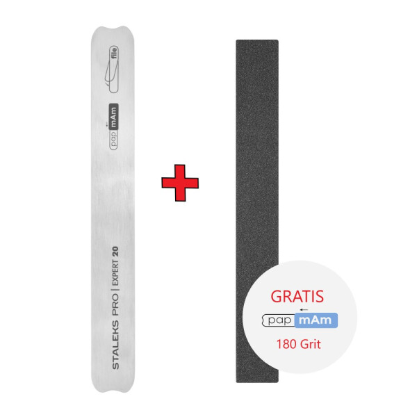 STALEKS PRO - SET Edelstahl Feilen-Board Expert 20, gerade  18,5x159 mm + 1x papmAm Wechselfeile 180 Grit GRATIS