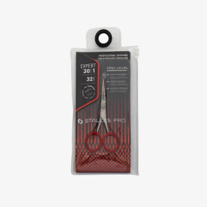 Expert 30 Typ 1 Augenbrauenschere, klassische Klingenform, gerader Griff, ergonomische ovale Ringe in rot
