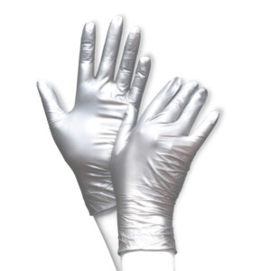 Unigloves FANCY Silver Glänzend Medizinische Nitril Handschuhe – puderfrei, latexfrei - S